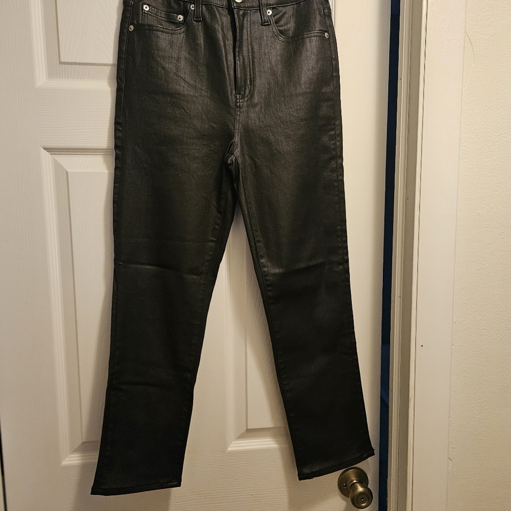 Womens Black Coated Denim Jeans